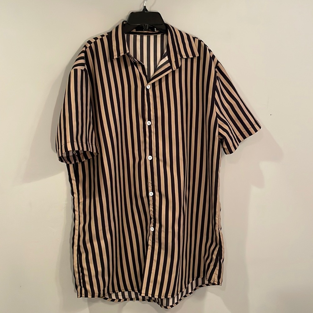 Tan and Black Striped Button Down - NEVER WORN